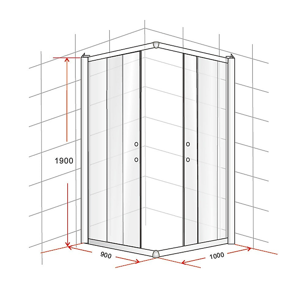 900 x 1000mm Sliding Door Nano Safety Glass Shower Screen By Della Francesca