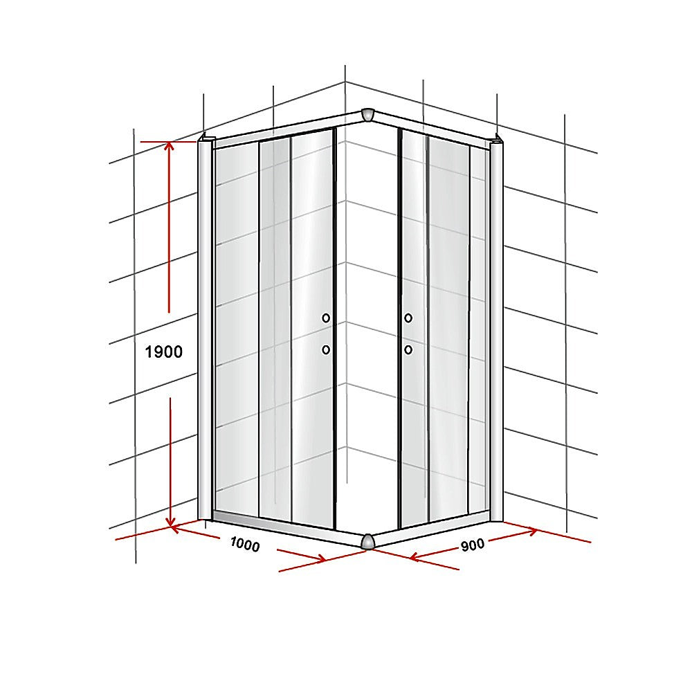 1000 x 900mm Sliding Door Nano Safety Glass Shower Screen By Della Francesca