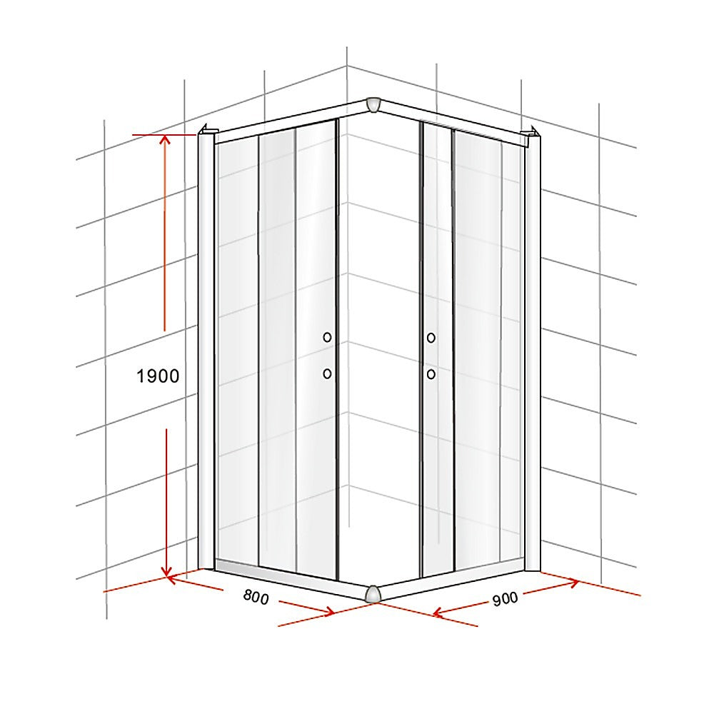 800 x 900mm Sliding Door Nano Safety Glass Shower Screen By Della Francesca