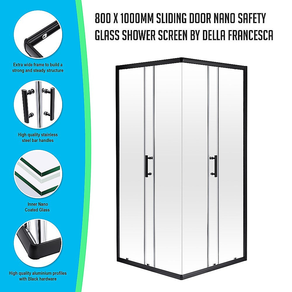 800 x 1000mm Sliding Door Nano Safety Glass Shower Screen By Della Francesca