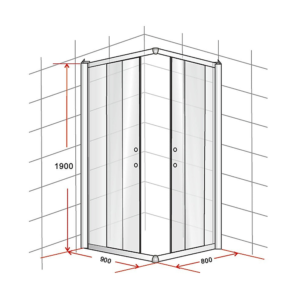 900 x 800mm Sliding Door Nano Safety Glass Shower Screen By Della Francesca