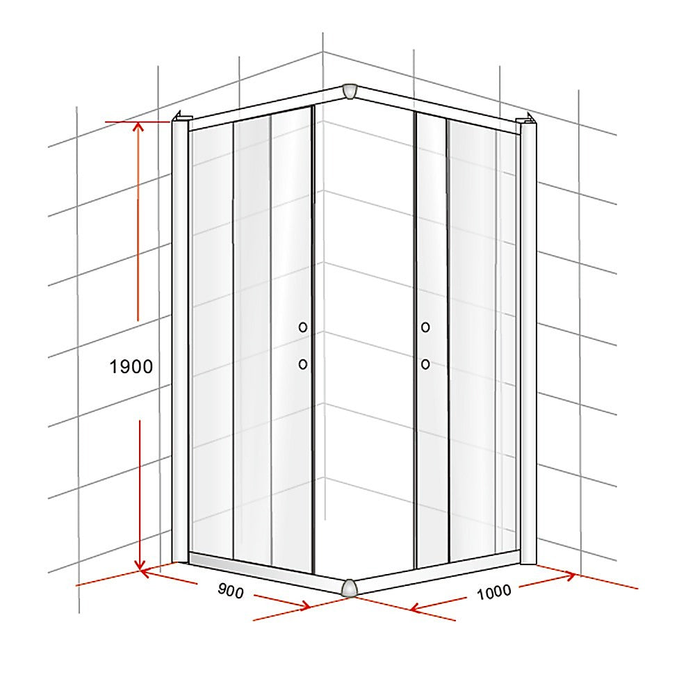 900 x 1000mm Sliding Door Nano Safety Glass Shower Screen By Della Francesca