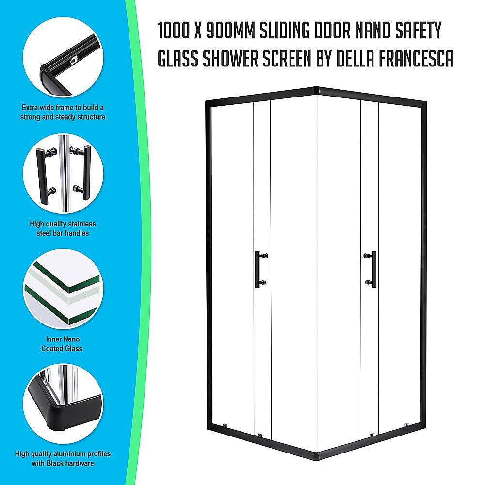 1000 x 900mm Sliding Door Nano Safety Glass Shower Screen By Della Francesca