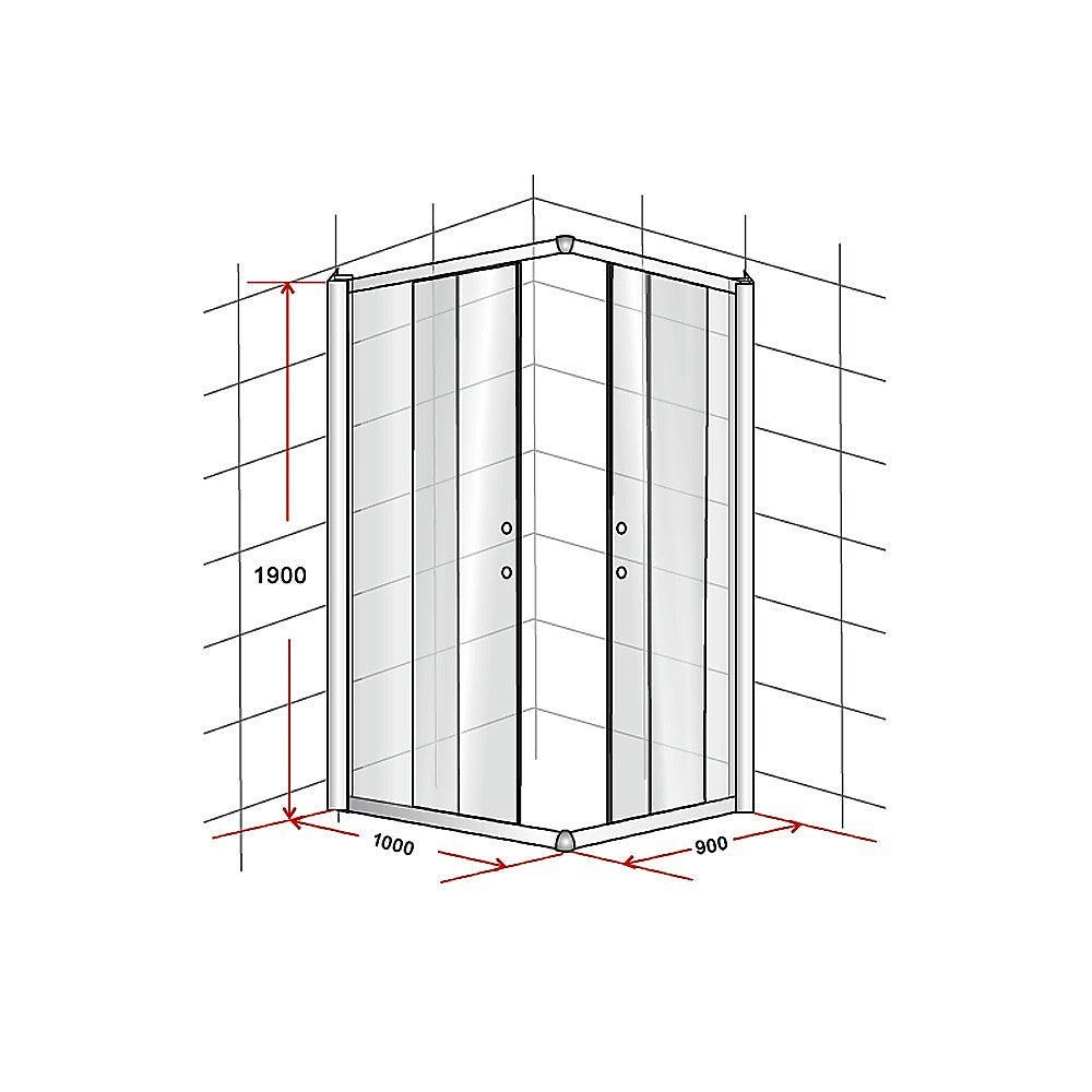 1000 x 900mm Sliding Door Nano Safety Glass Shower Screen By Della Francesca