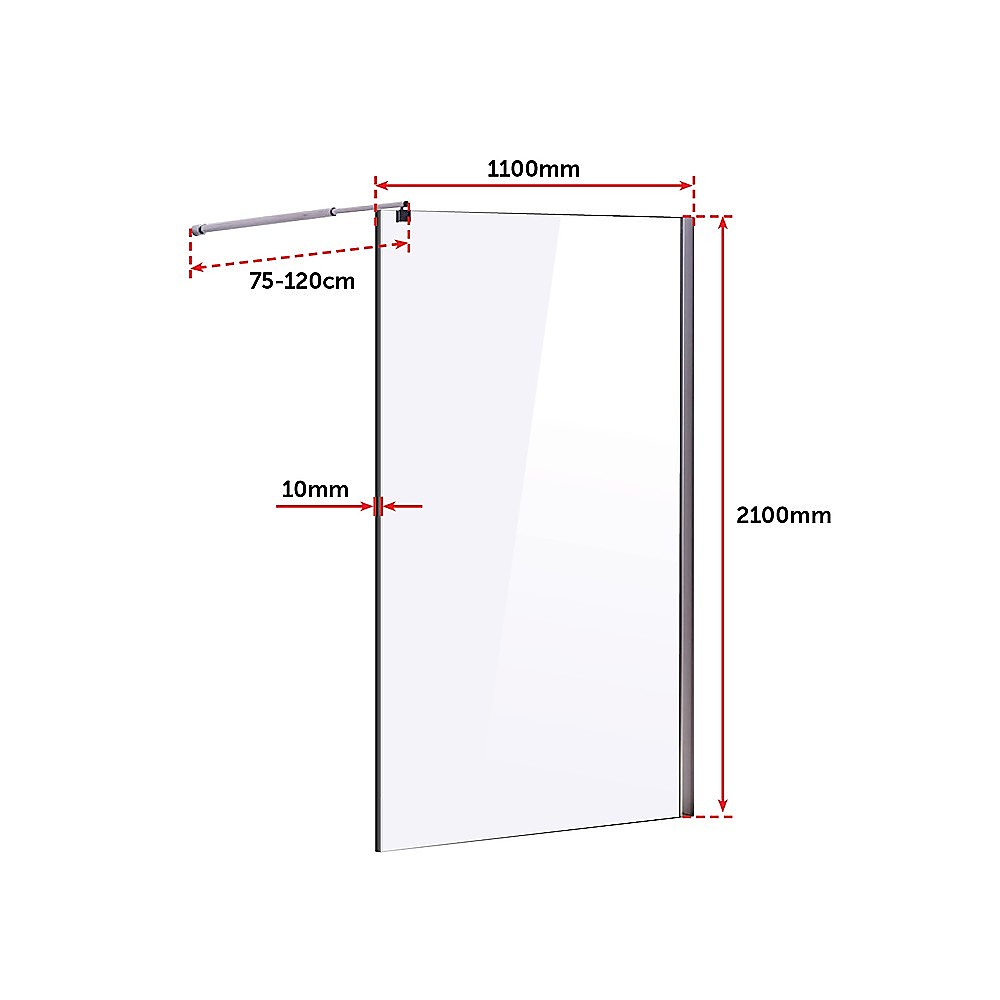 1100 x 2100mm Frameless 10mm Safety Glass Shower Screen