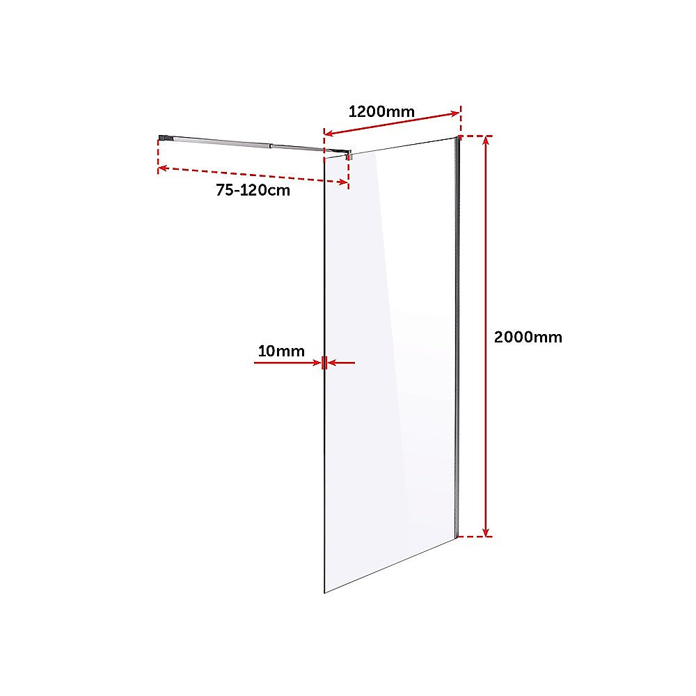 1200 x 2000mm Frameless 10mm Safety Glass Shower Screen