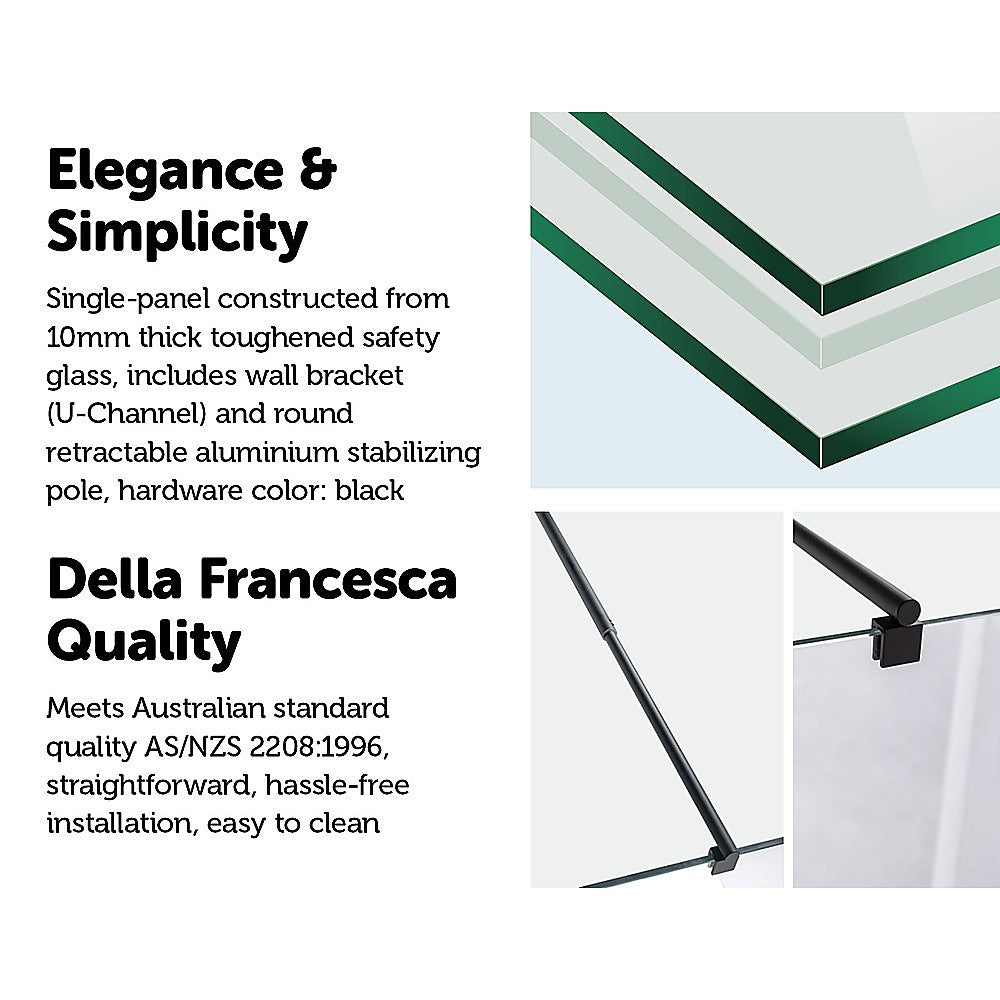 1000 x 2100mm Frameless 10mm Safety Glass Shower Screen