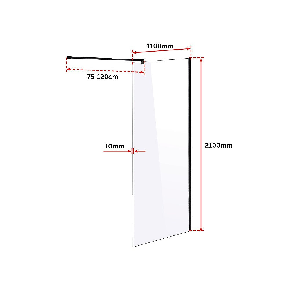 1100 x 2100mm Frameless 10mm Safety Glass Shower Screen