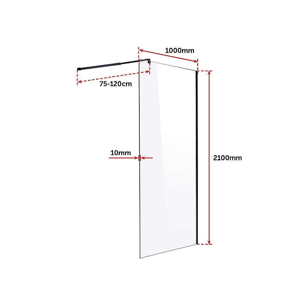 1000 x 2100mm Frameless 10mm Safety Glass Shower Screen