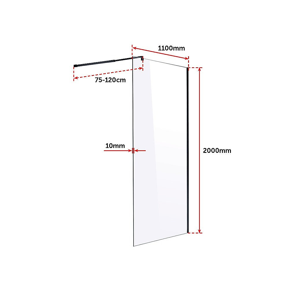 1100 x 2000mm Frameless 10mm Safety Glass Shower Screen