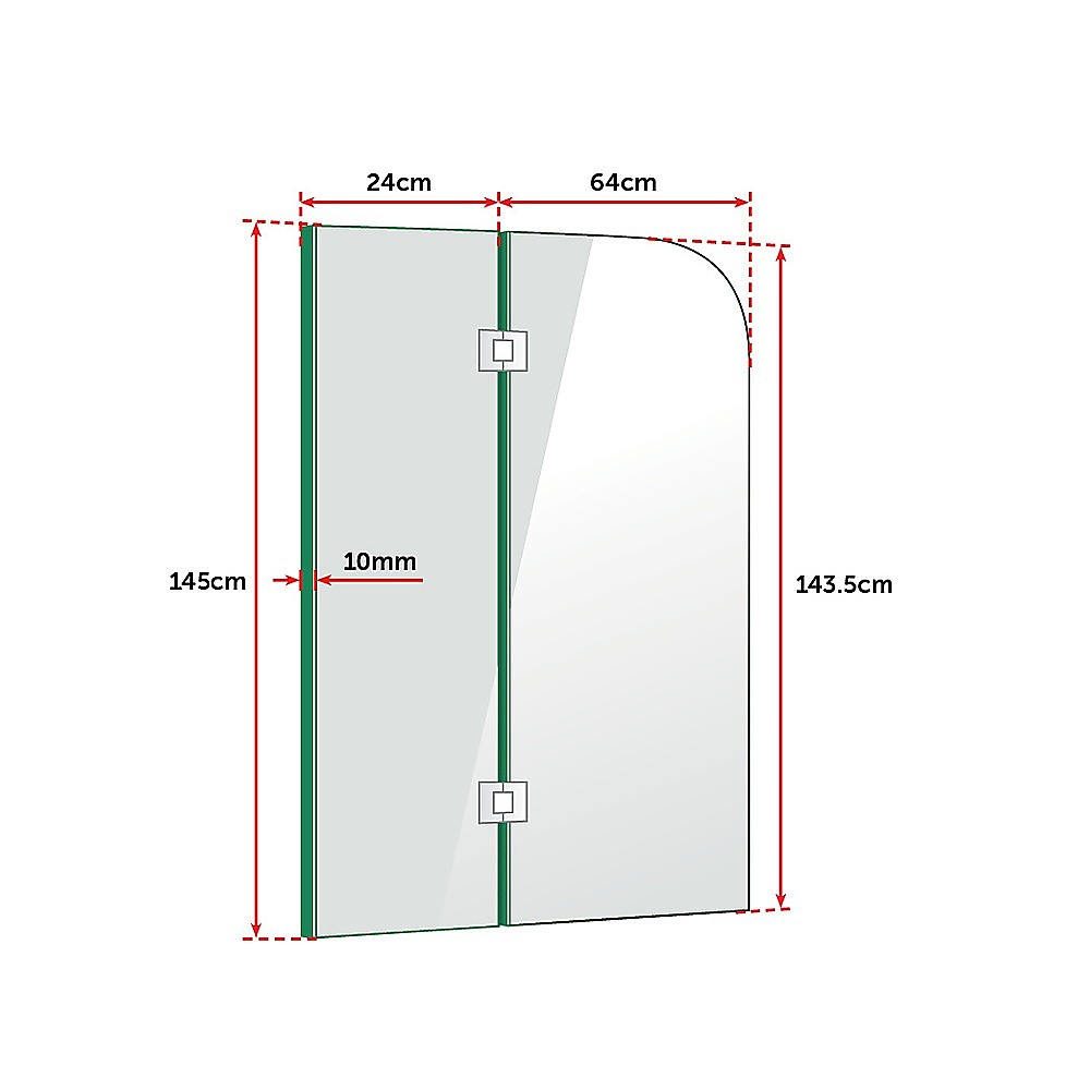 900 x 1450mm Frameless Bath Panel 10mm Glass Shower Screen By Della Francesca