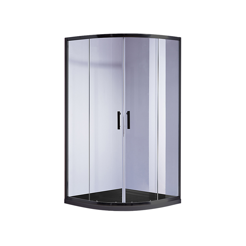 90 x 90cm Rounded Sliding 6mm Curved Shower Screen with Base in Black