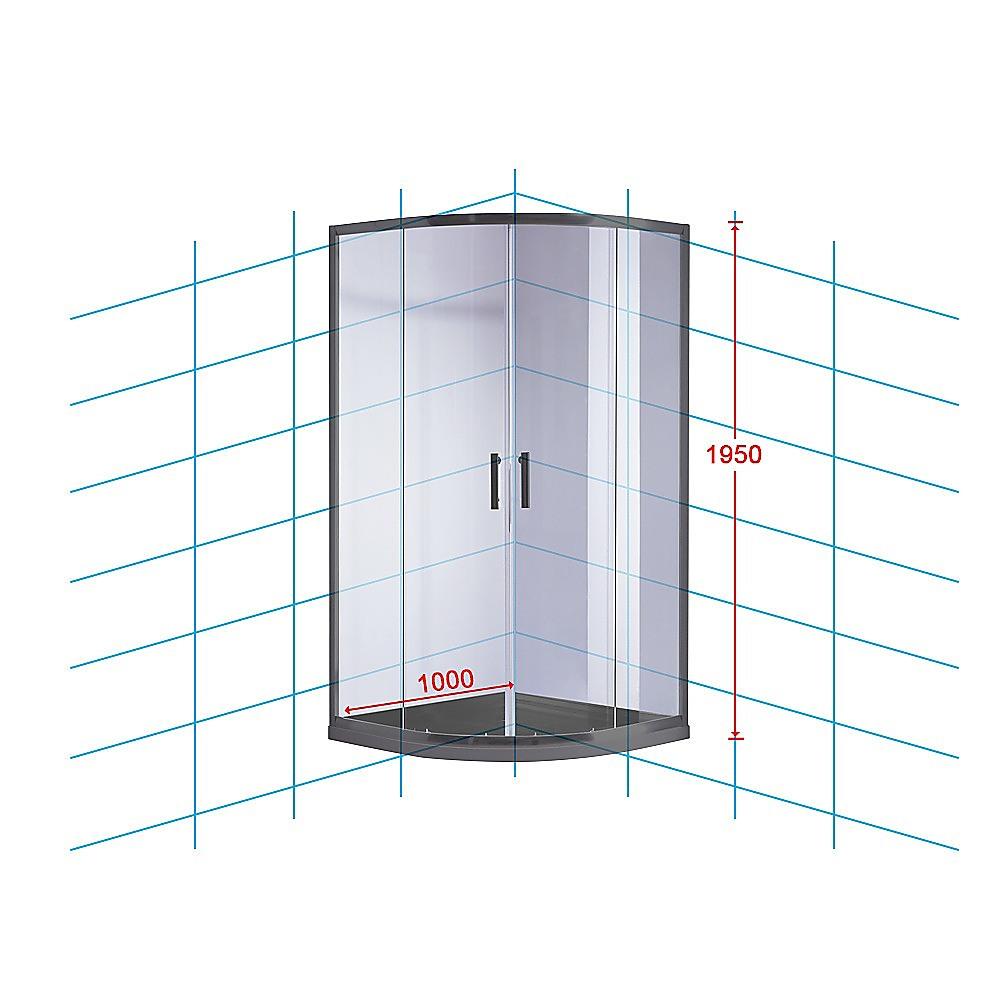 100 x 100cm Rounded Sliding 6mm Curved Shower Screen with Base in Black