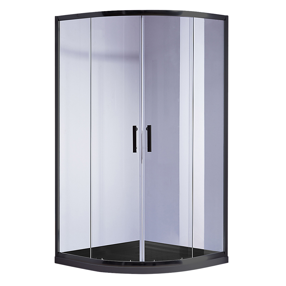 100 x 100cm Rounded Sliding 6mm Curved Shower Screen with Base in Black