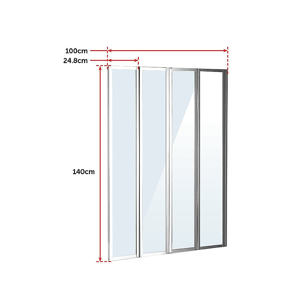 4 Fold Chrome Folding Bath Shower Screen Door Panel 1000 x 1400mm