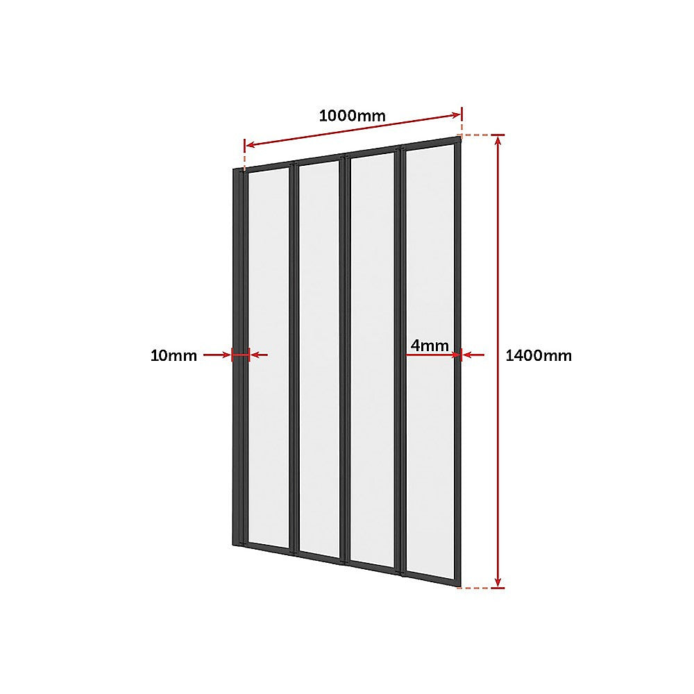 4 Fold Black Folding Bath Shower Screen Door Panel 1000 x 1400mm