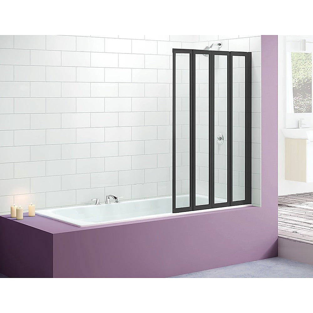 4 Fold Black Folding Bath Shower Screen Door Panel 1000 x 1400mm