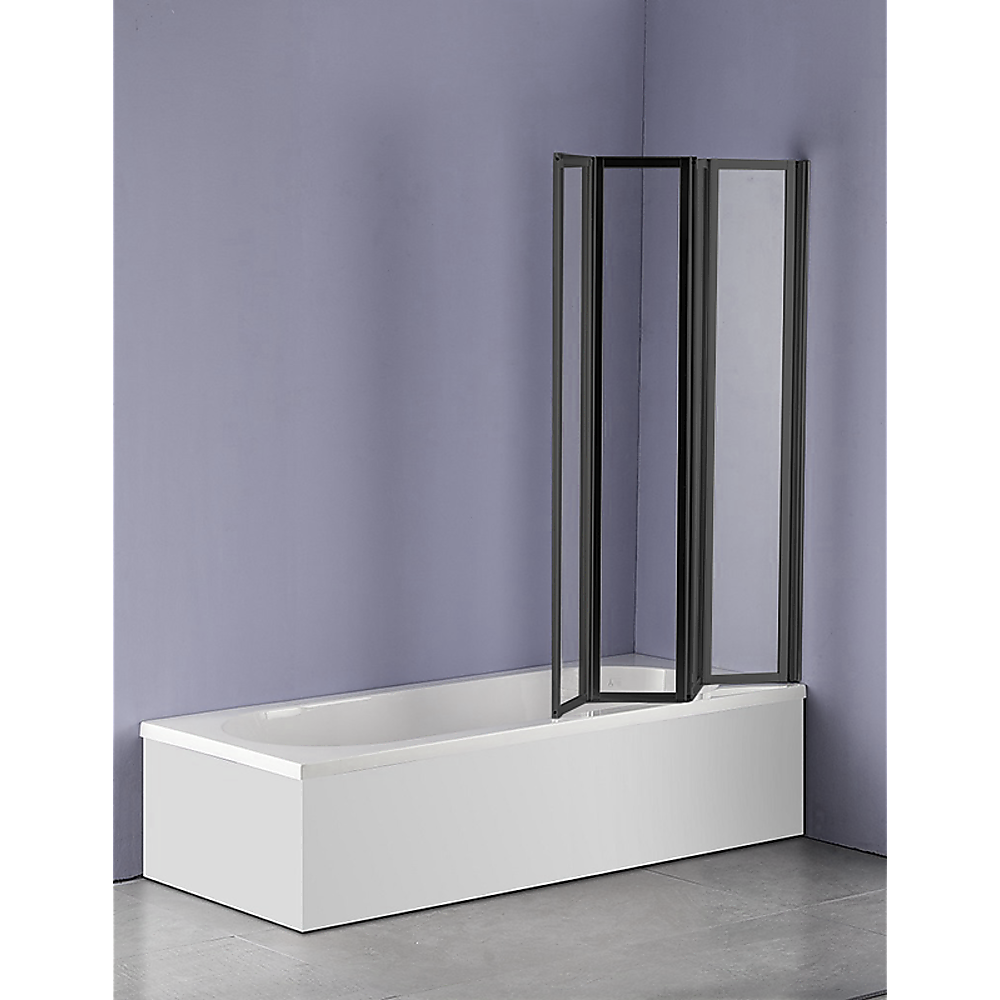 4 Fold Black Folding Bath Shower Screen Door Panel 1000 x 1400mm