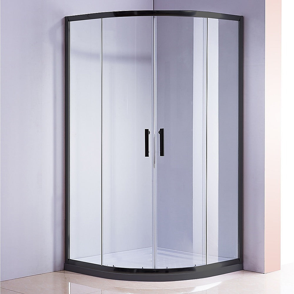 90 x 90cm Black Rounded Sliding 6mm Curved Shower Screen with White Base