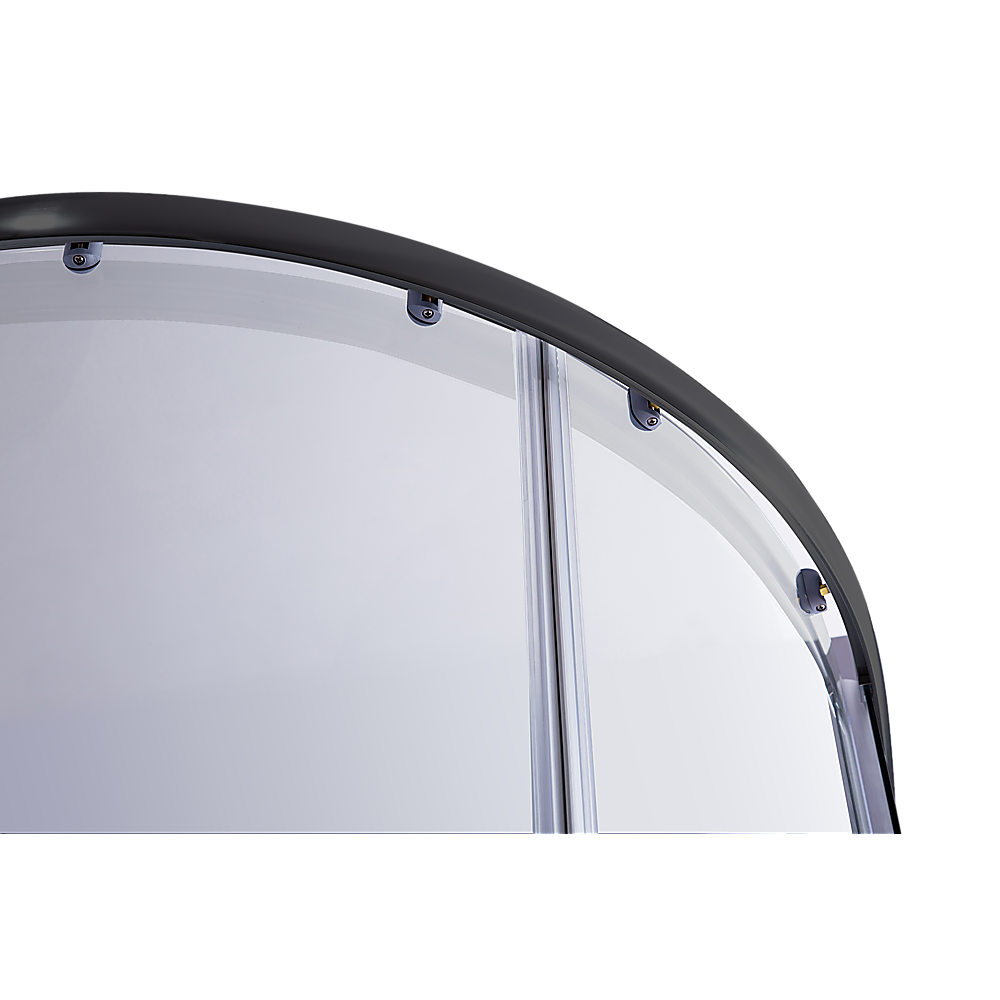 90 x 90cm Black Rounded Sliding 6mm Curved Shower Screen with White Base