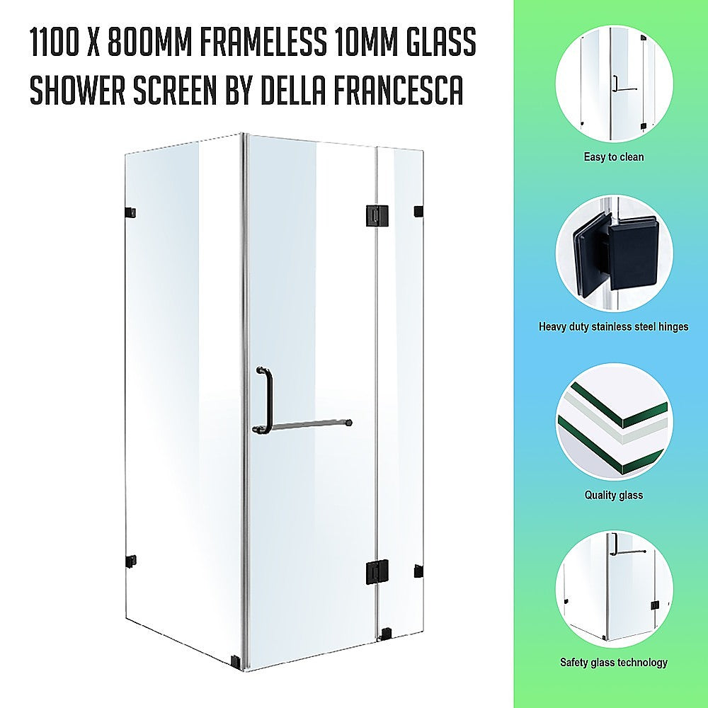 1100 x 800mm Frameless 10mm Glass Shower Screen By Della Francesca
