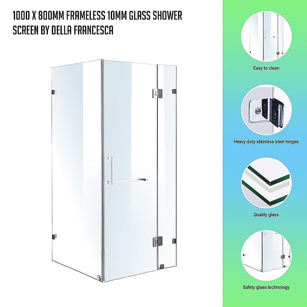 1000 x 800mm Frameless 10mm Glass Shower Screen By Della Francesca