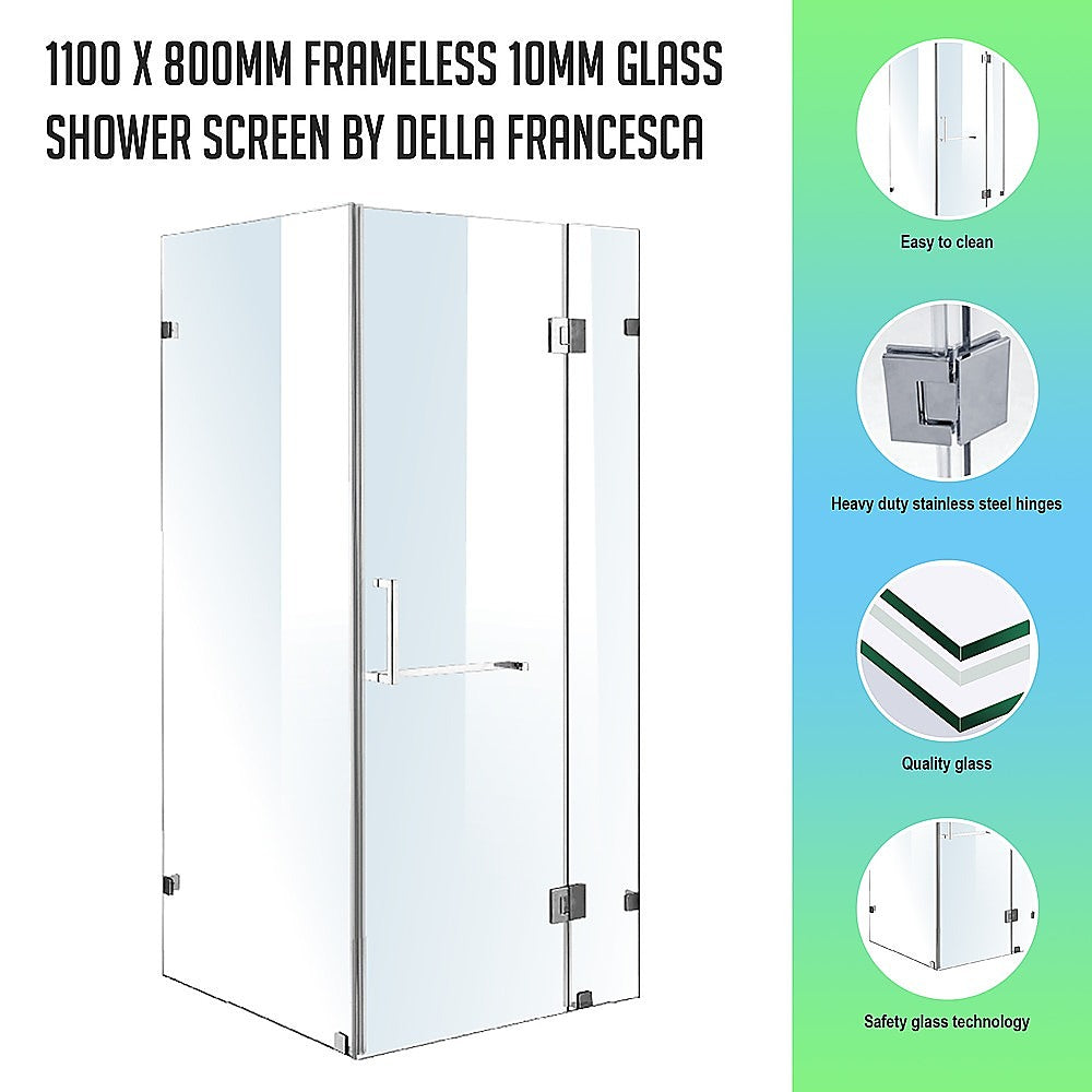 1100 x 800mm Frameless 10mm Glass Shower Screen By Della Francesca