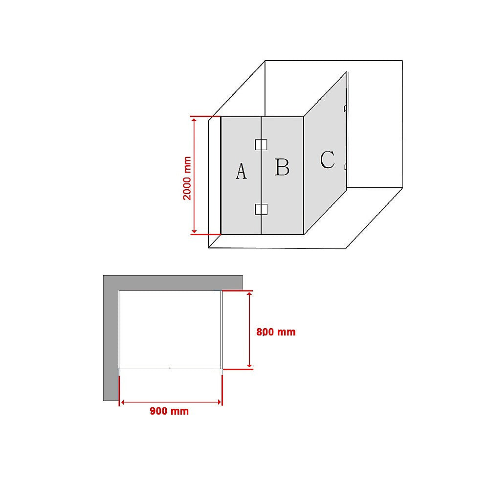 900 x 800mm Frameless 10mm Glass Shower Screen By Della Francesca