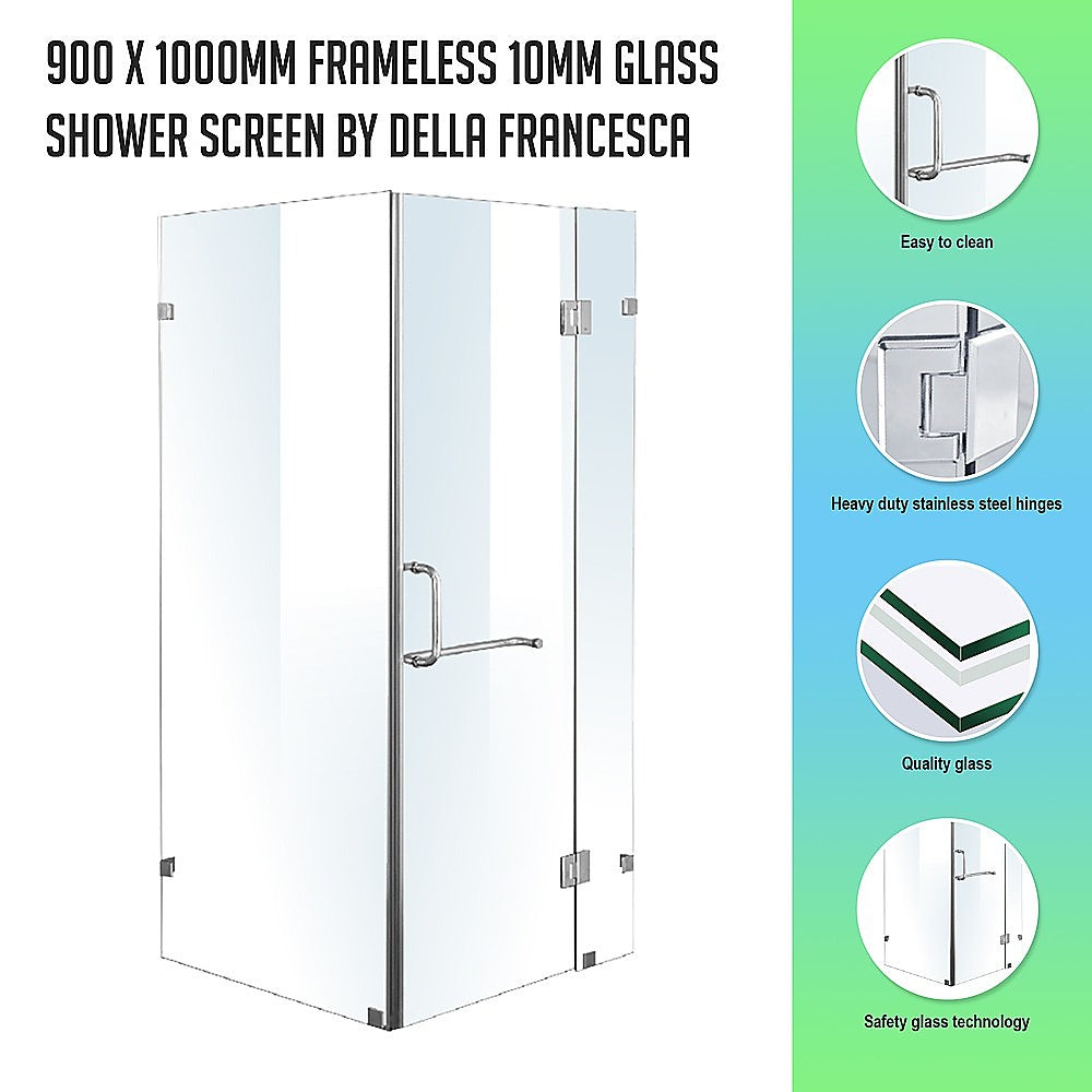 900 x 1000mm Frameless 10mm Glass Shower Screen By Della Francesca