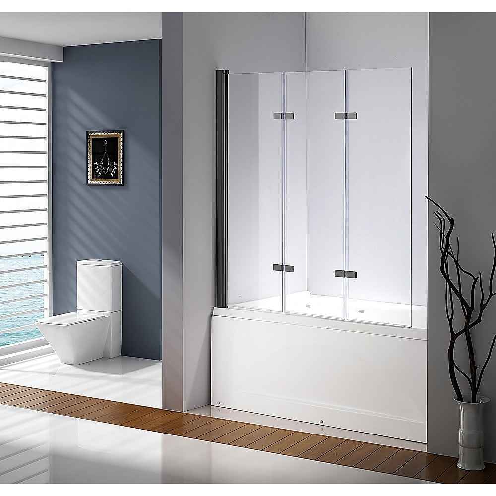 3 Fold Black Folding Bath Shower Screen Door Panel 1300mm x 1400mm
