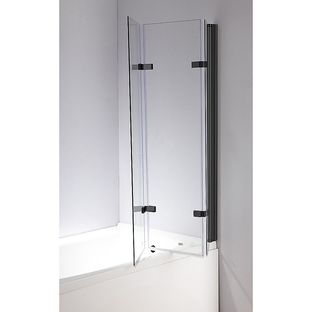3 Fold Black Folding Bath Shower Screen Door Panel 1300mm x 1400mm