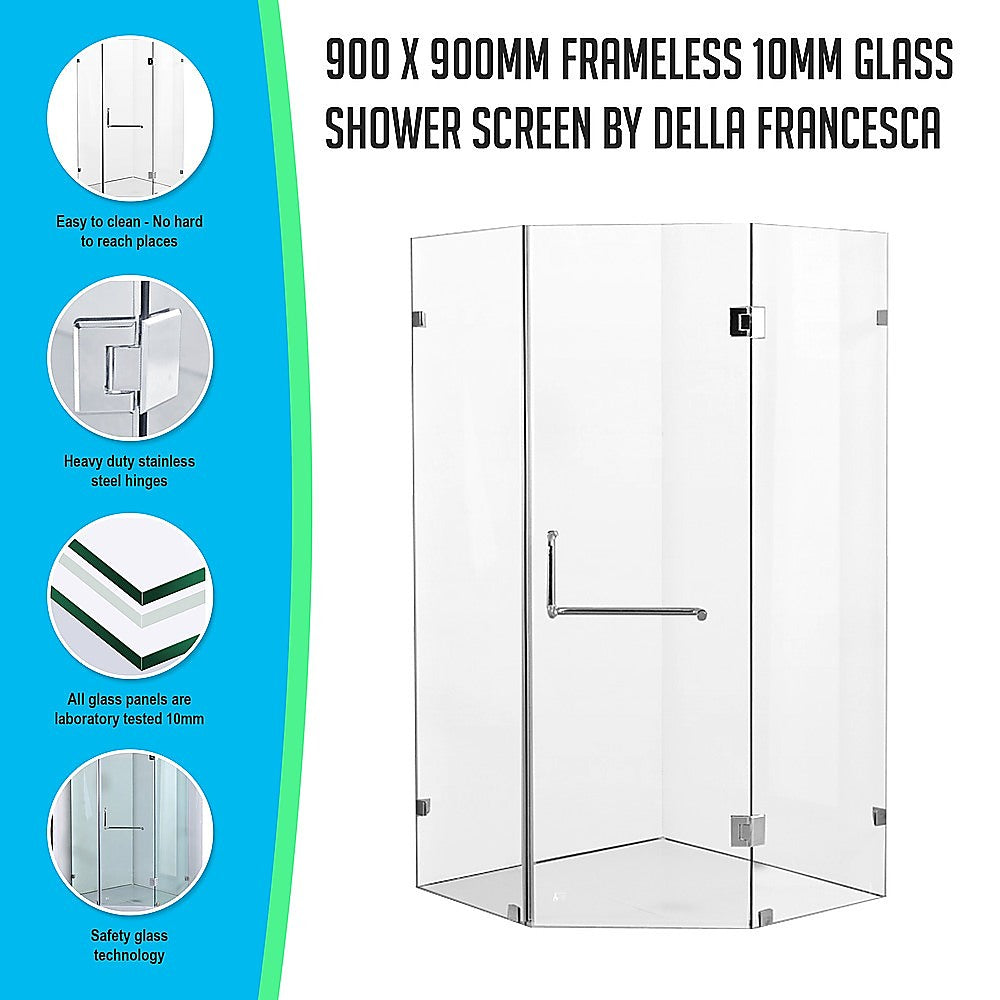 900 x 900mm Frameless 10mm Glass Shower Screen By Della Francesca