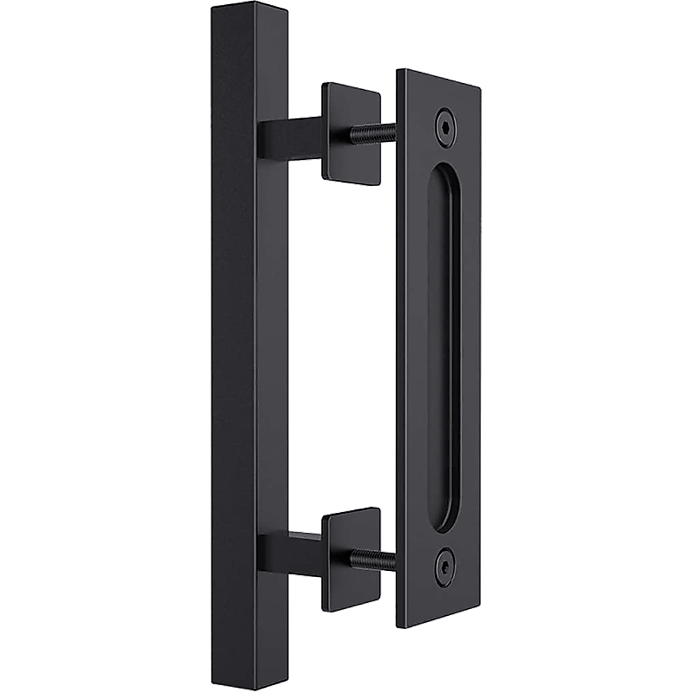 12" Square Pull and Flush Door Handle Set Black Barn Door Hardware
