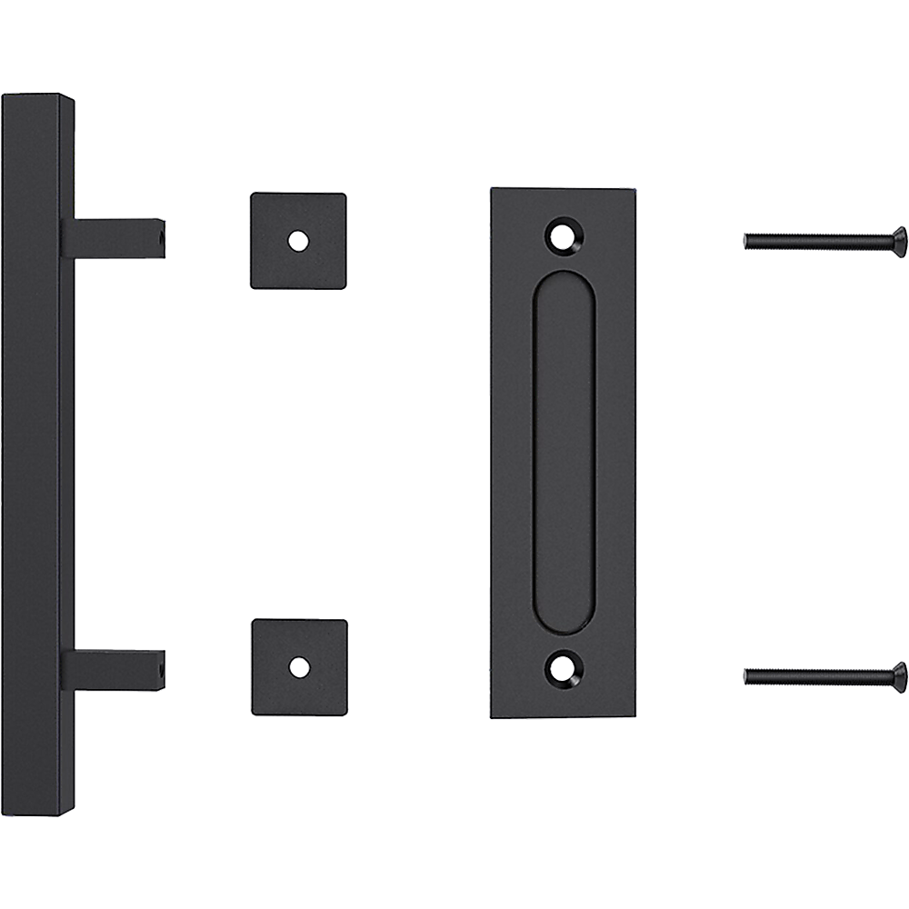 12" Square Pull and Flush Door Handle Set Black Barn Door Hardware