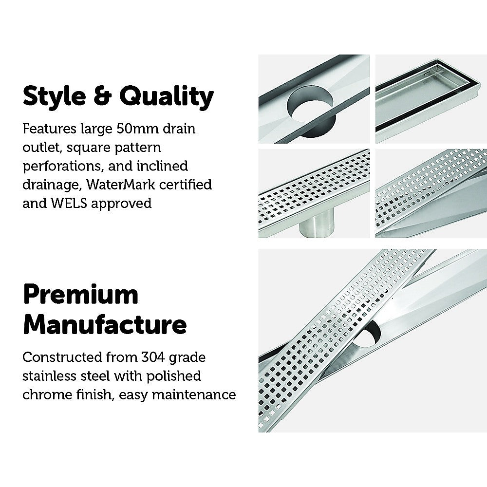 900mm Bathroom Shower Stainless Steel Grate Drain w/Centre outlet Floor Waste Square Pattern