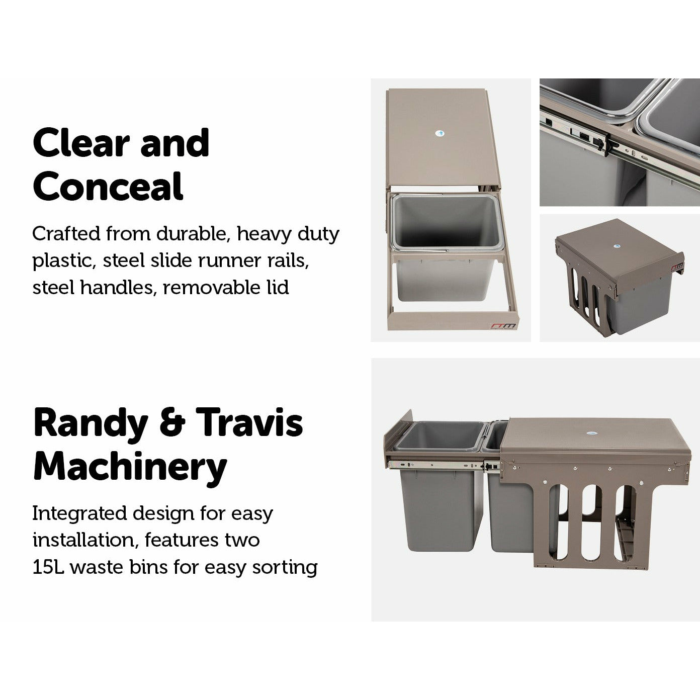 2x 15L Pull Out Trash Bin Dual Kitchen Garbage Waste Basket Cabinet Bin