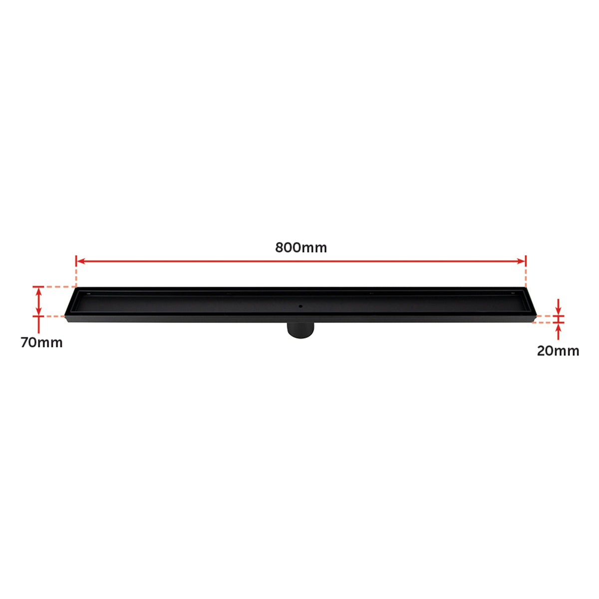 800mm Tile Insert Shower Bathroom Black Grate Drain w/Centre outlet Floor Waste