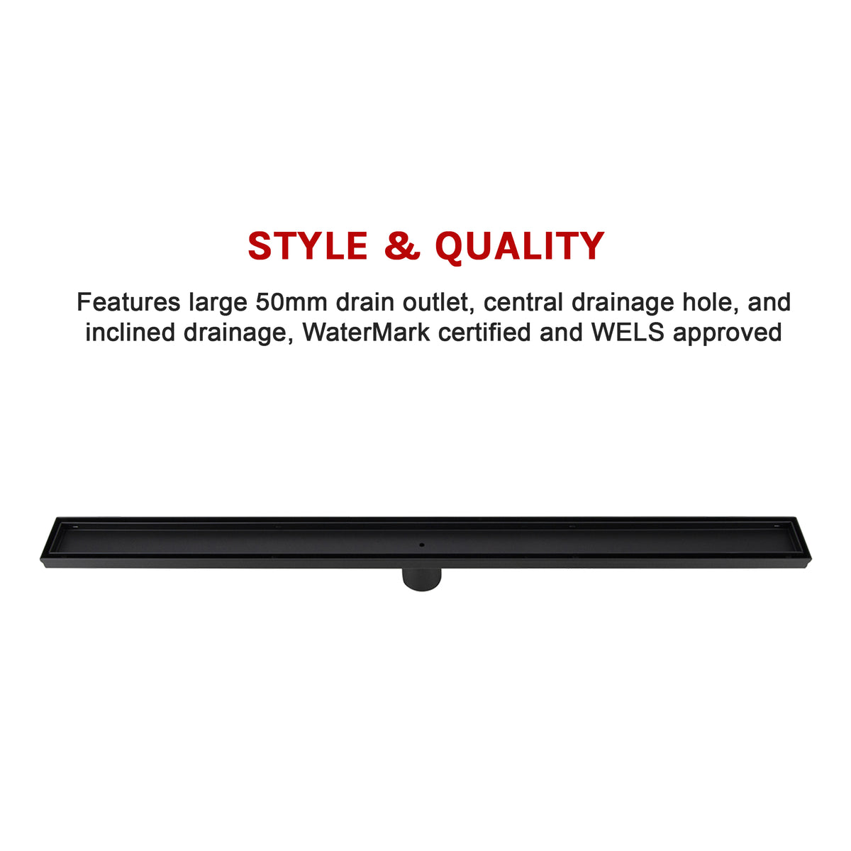 800mm Tile Insert Shower Bathroom Black Grate Drain w/Centre outlet Floor Waste