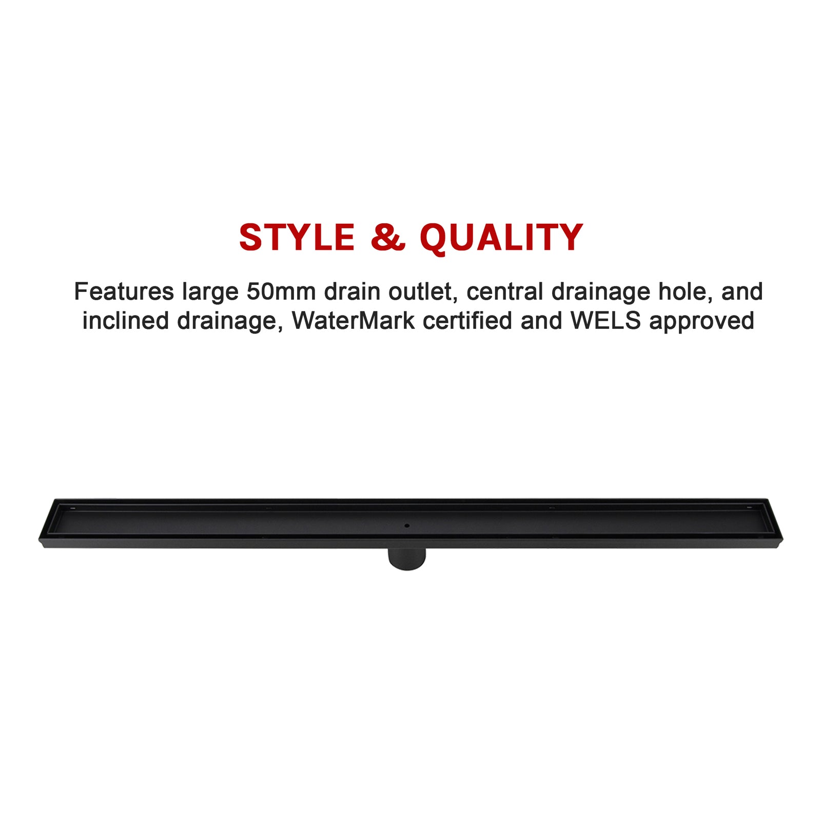 800mm Tile Insert Shower Bathroom Black Grate Drain w/Centre outlet Floor Waste