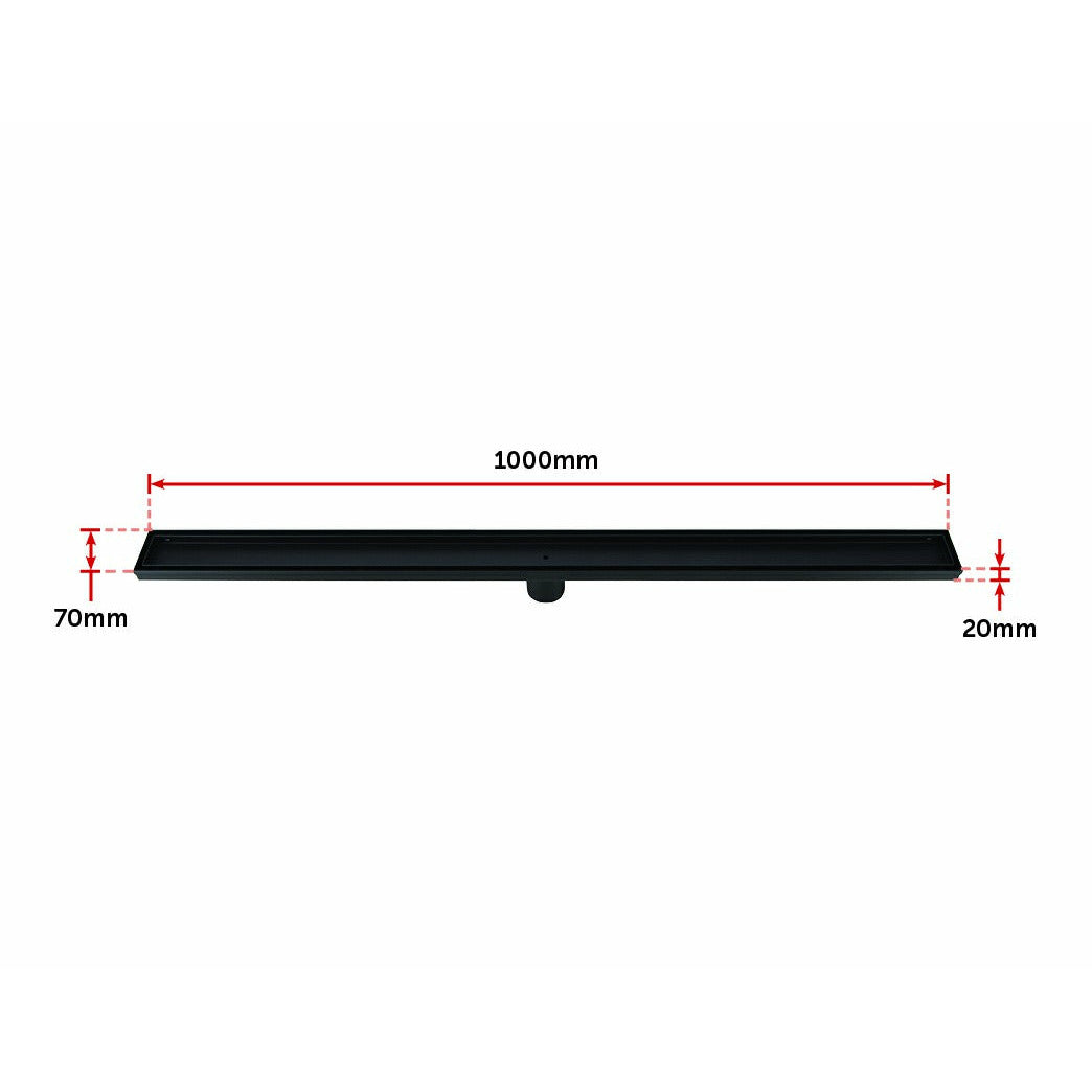 1000mm Tile Insert Bathroom Shower Black Grate Drain w/Centre outlet Floor Waste