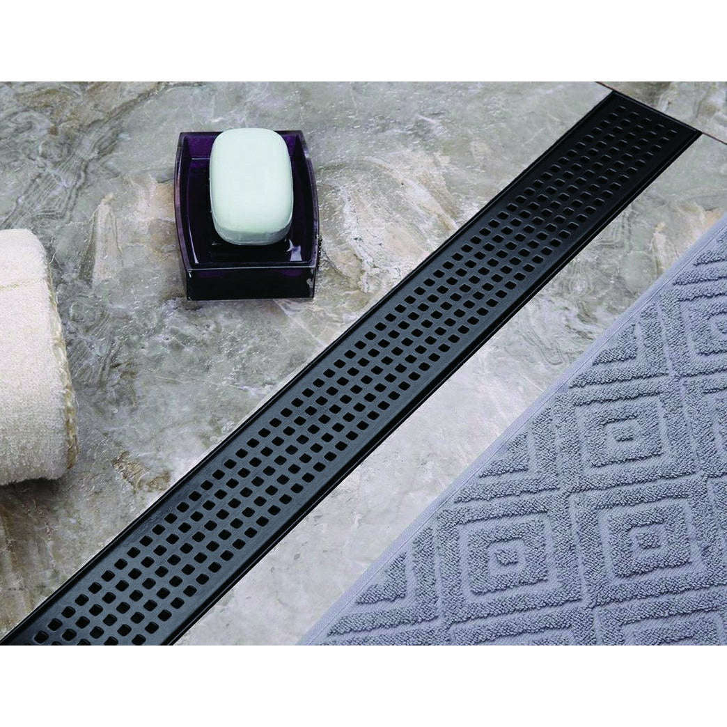 900mm Bathroom Shower Black Grate Drain w/Centre outlet Floor Waste Square Pattern