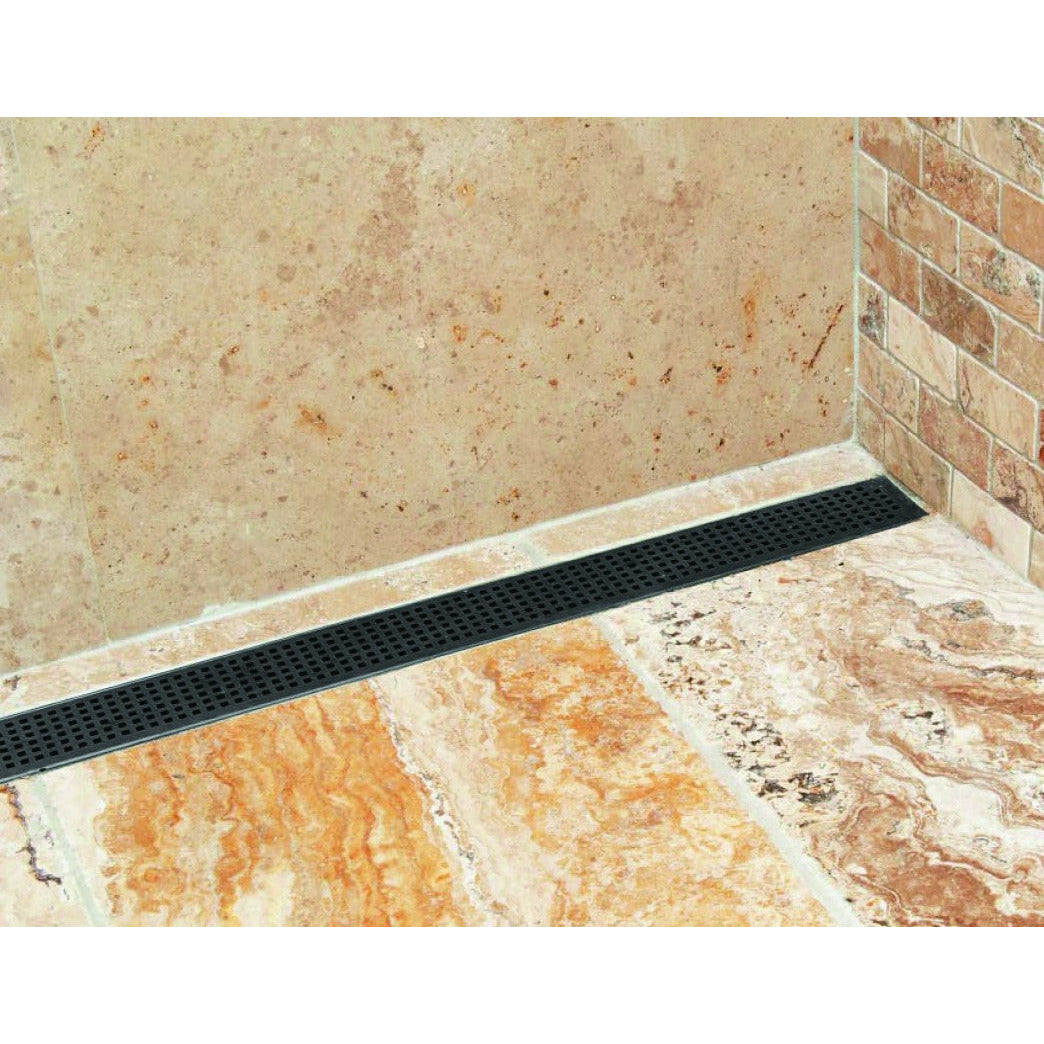 1200mm Bathroom Shower Black Grate Drain w/Centre outlet Floor Waste Square Pattern