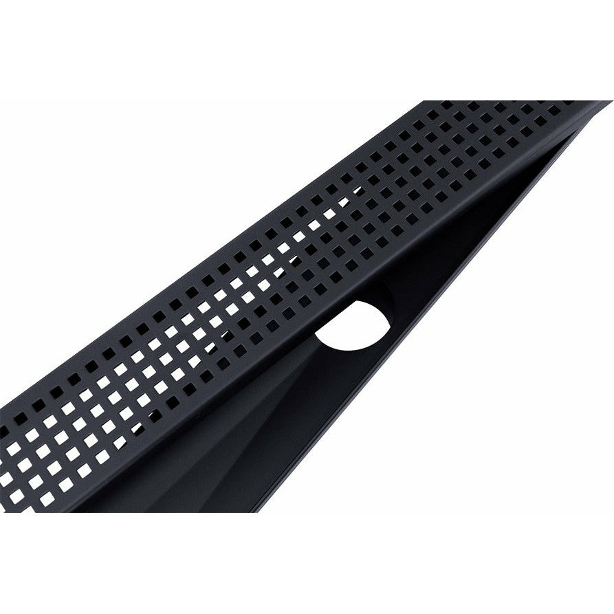 1200mm Bathroom Shower Black Grate Drain w/Centre outlet Floor Waste Square Pattern