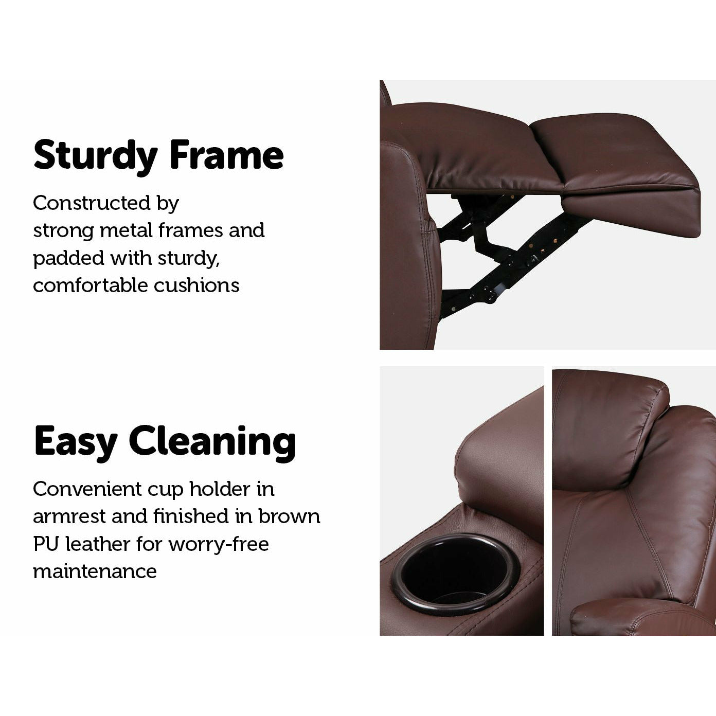 Brown Massage Sofa Chair Recliner 360 Degree Swivel PU Leather Lounge 8 Point Heated