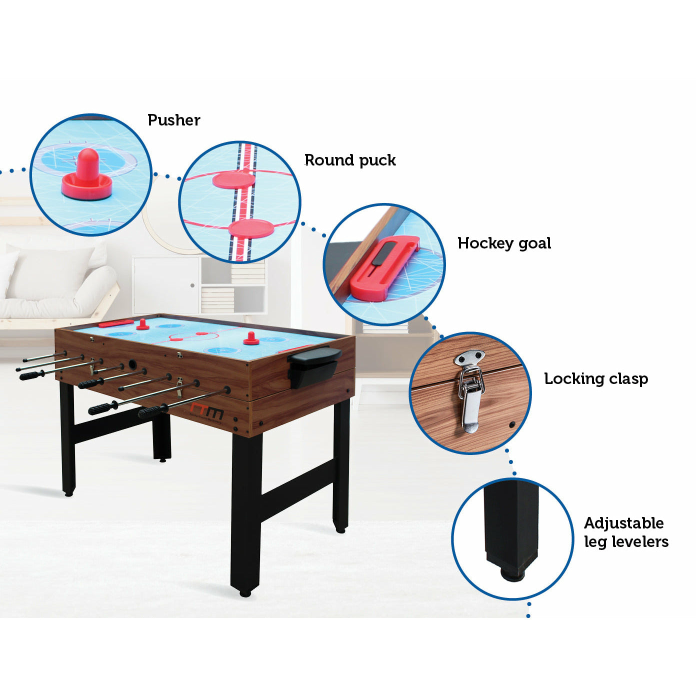 4FT 3-in-1 Games Foosball Soccer Hockey Pool Table Table