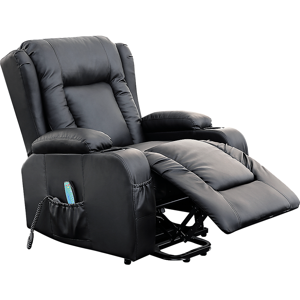 Recliner Chair Electric Massage Chair Lift Heated Leather Lounge Sofa Black