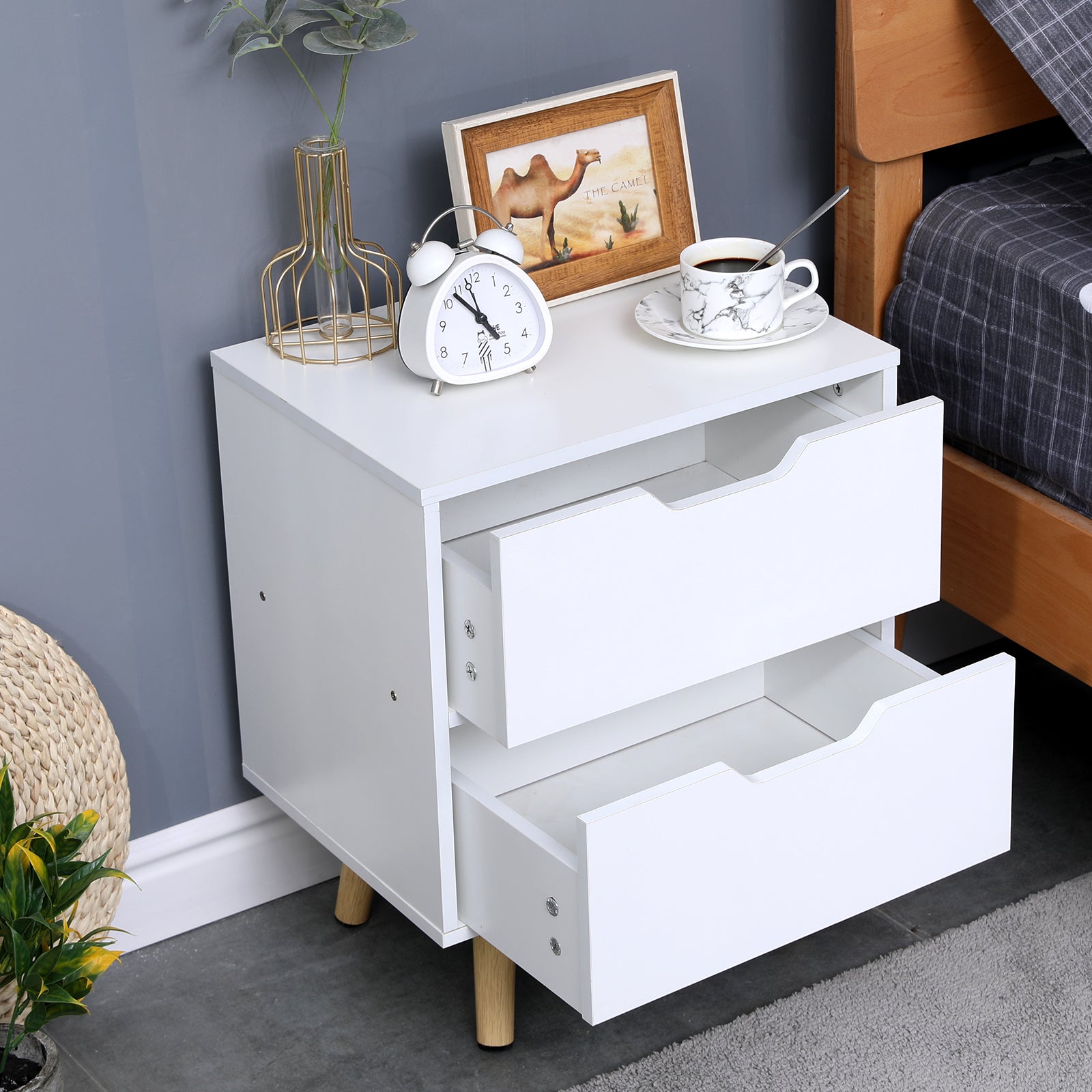 Wooden Bedside Table 2 Drawers Cabinet Storage Night Stand