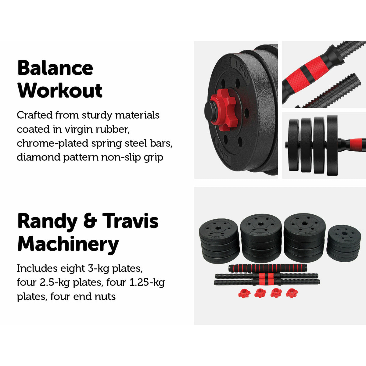 40kg Adjustable Rubber Dumbbell Set Barbell Home GYM Exercise Weights