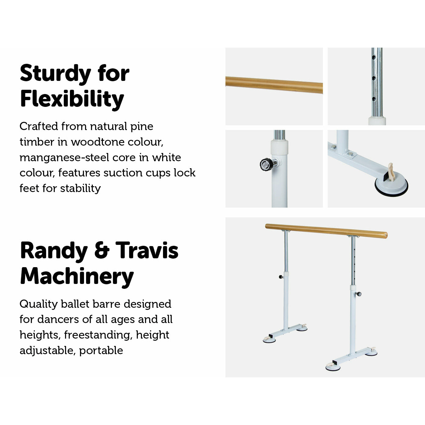 Wooden Portable Ballet Bar Stretch Barre Dance Bar 1.5M Freestanding Ballet Bar