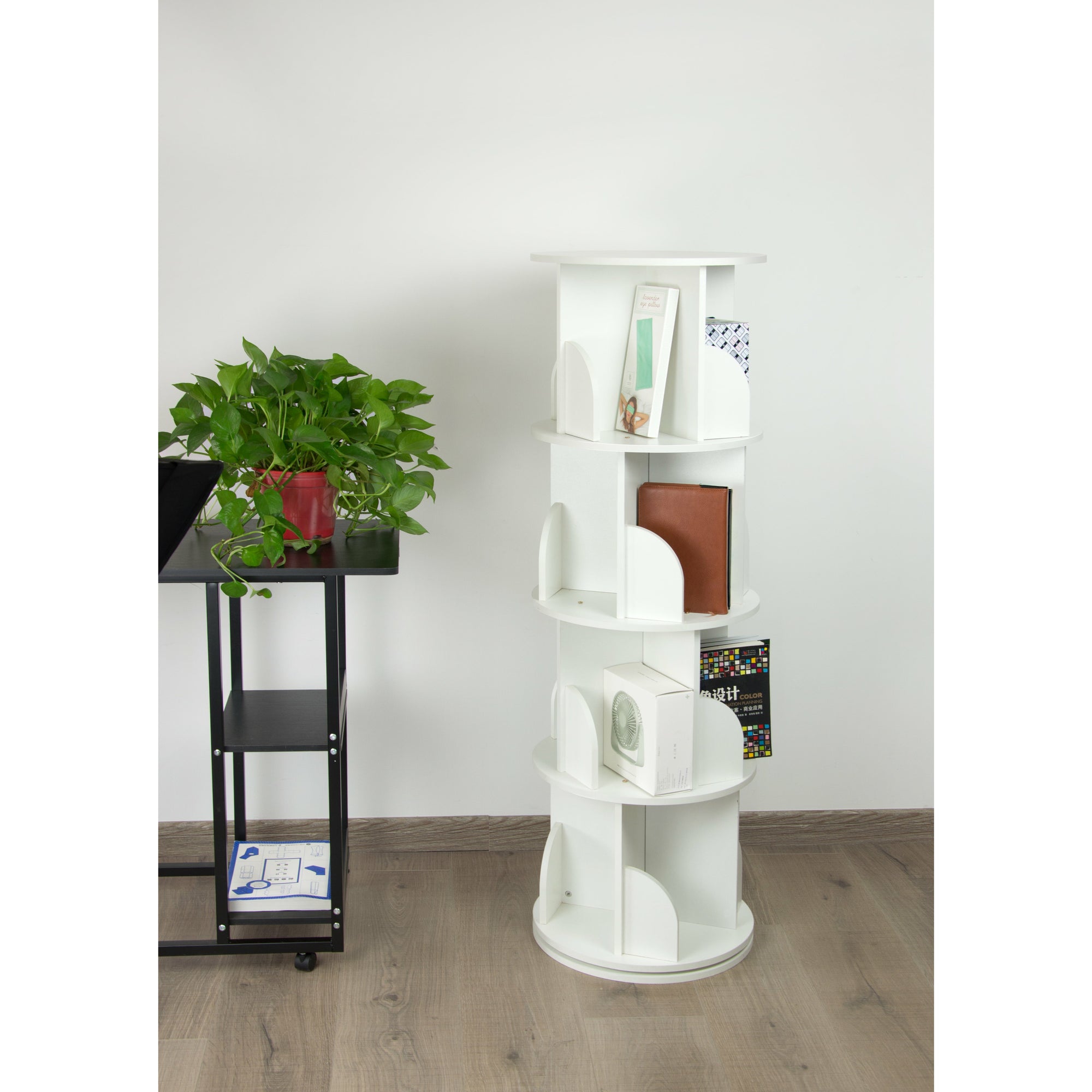 360-degree Rotating 4 Tier Display Shelf Bookcase Organiser